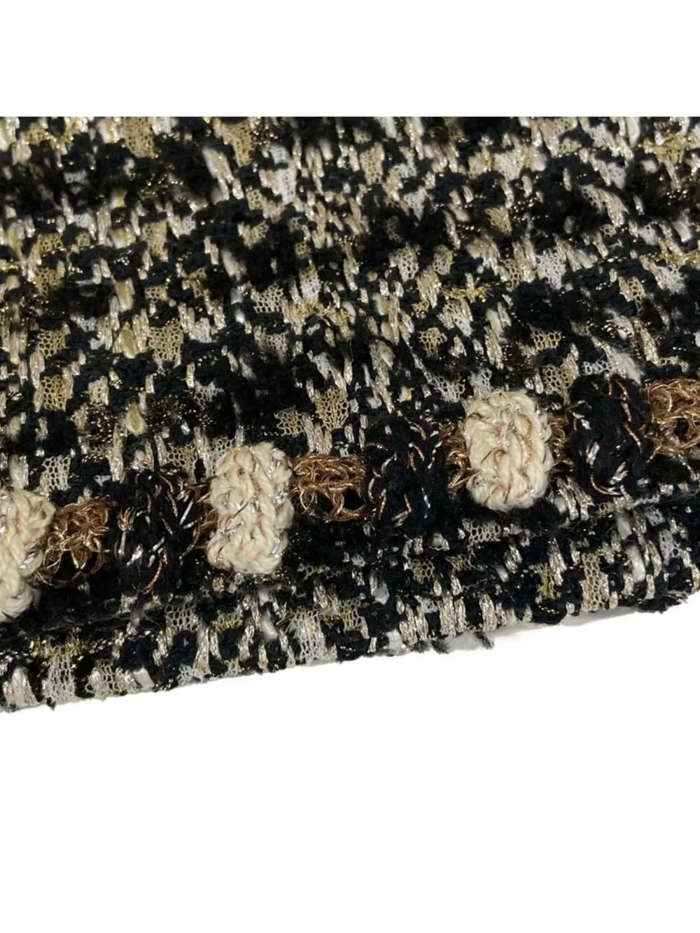 Chanel Skirt Suit S Black Gold Ivory Tweed Gripoix Cotton